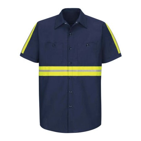 Red Kap® Enhanced Visibility Industrial Short Sleeve Work Shirt, Navy, Poly/Cotton, Tall, 2XL